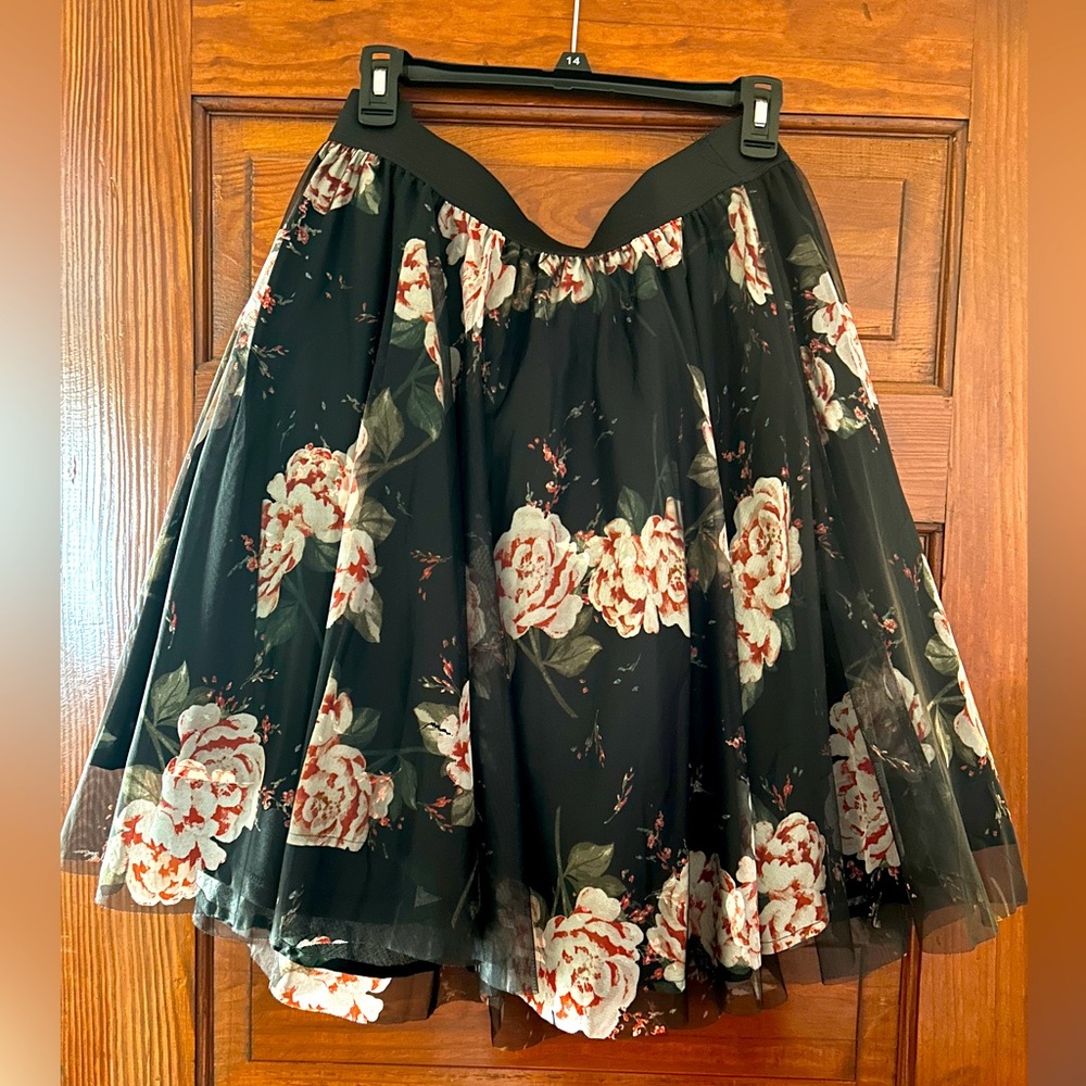 Torrid Black Floral Tulle Mini Skirt